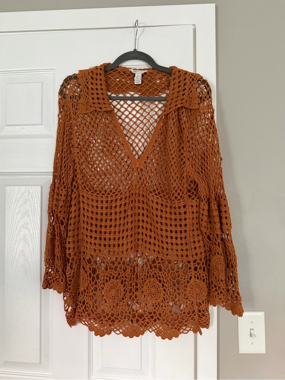 Cato Brown Crochet Beach Coverup Brown Top Blouse Knit